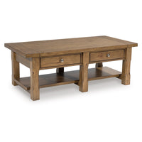 Vory Coffee Table, 54 Inch Top w 2 Drawers, Lower Shelf, Medium Brown - BM348975