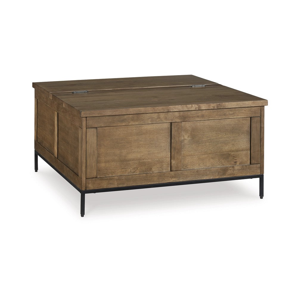 Tory Coffee Table, 36 Inch Square Brown Lift Top, Black Steel Legs - BM348976