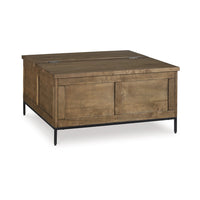 Tory Coffee Table, 36 Inch Square Brown Lift Top, Black Steel Legs - BM348976
