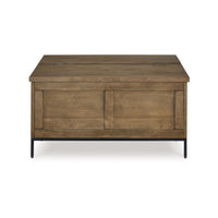 Tory Coffee Table, 36 Inch Square Brown Lift Top, Black Steel Legs - BM348976