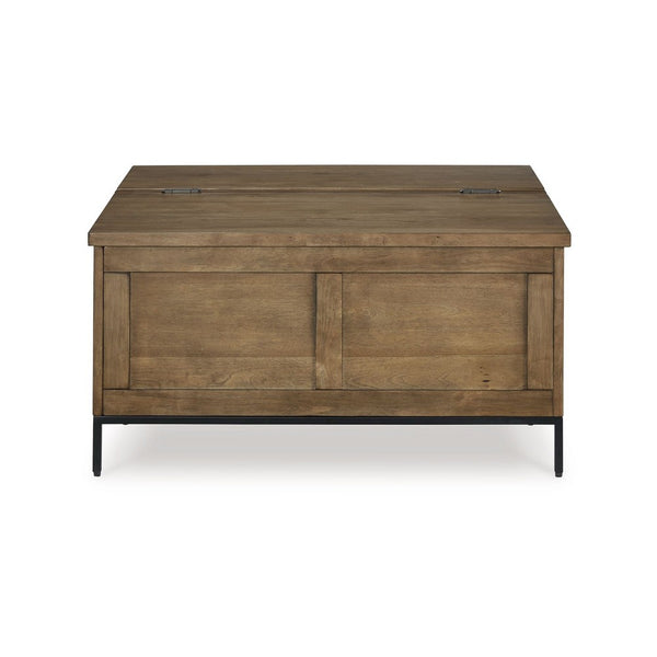Tory Coffee Table, 36 Inch Square Brown Lift Top, Black Steel Legs - BM348976