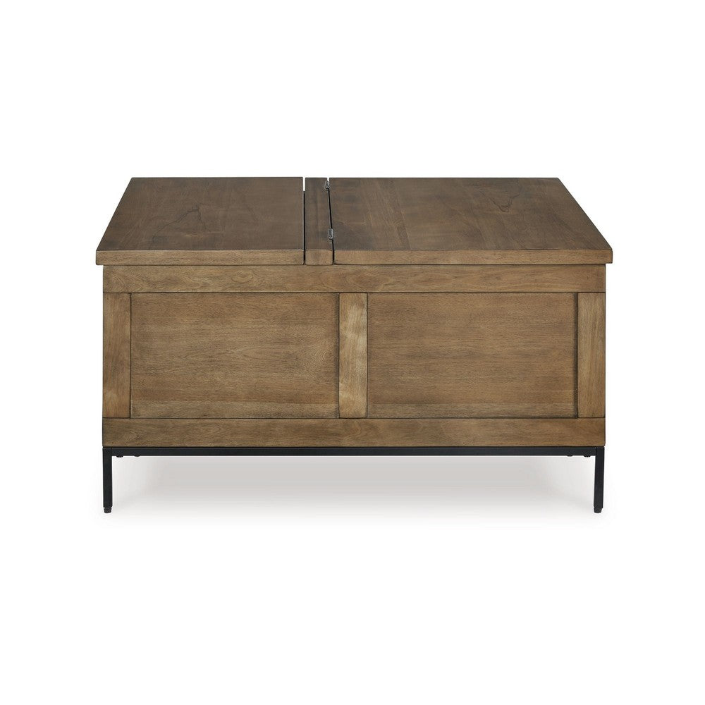Tory Coffee Table, 36 Inch Square Brown Lift Top, Black Steel Legs - BM348976