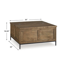 Tory Coffee Table, 36 Inch Square Brown Lift Top, Black Steel Legs - BM348976