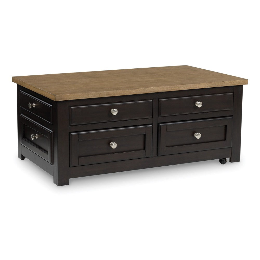 Zory Coffee Table, 46 Inch Rectangular Lift Top, 4 Drawers, Brown - BM348977