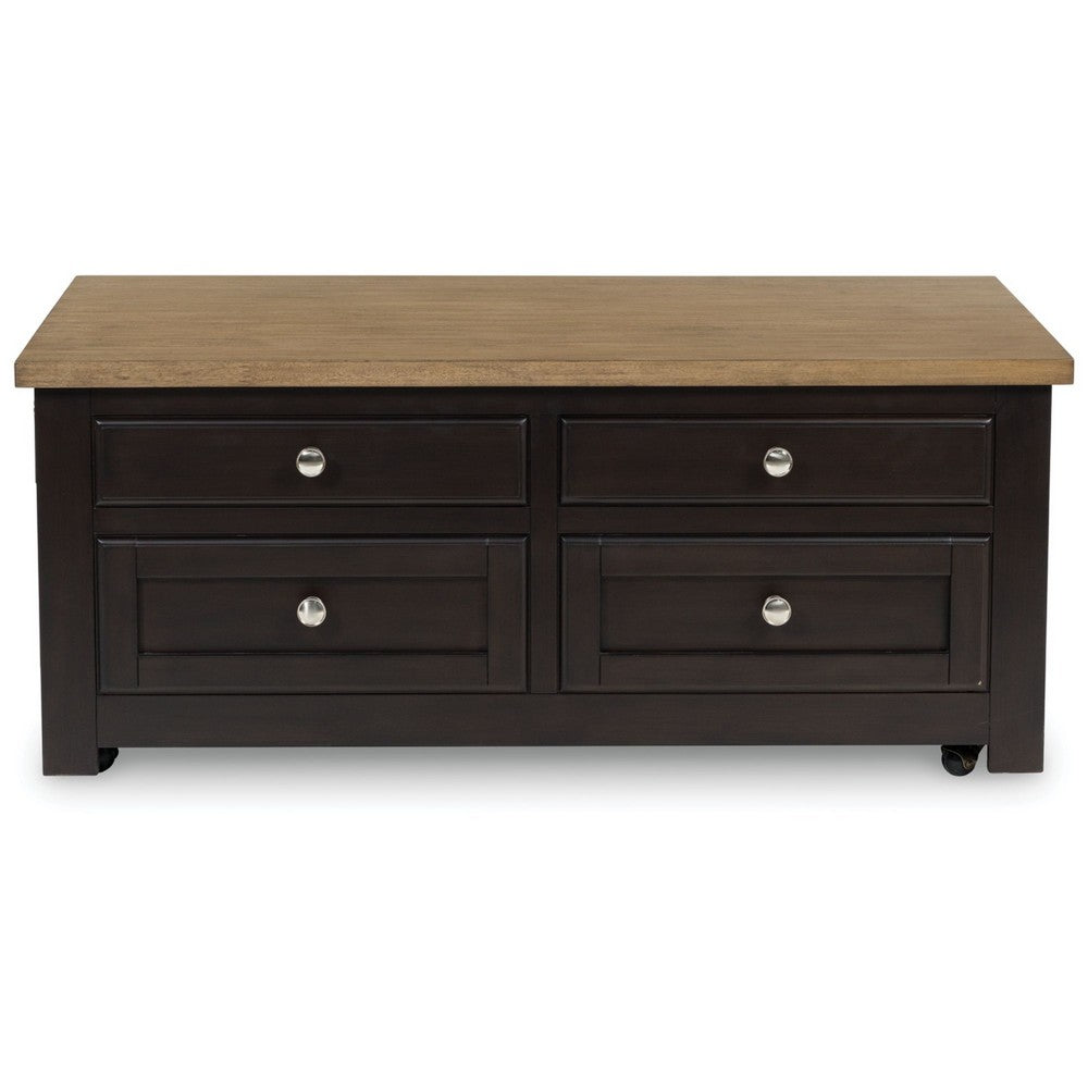 Zory Coffee Table, 46 Inch Rectangular Lift Top, 4 Drawers, Brown - BM348977