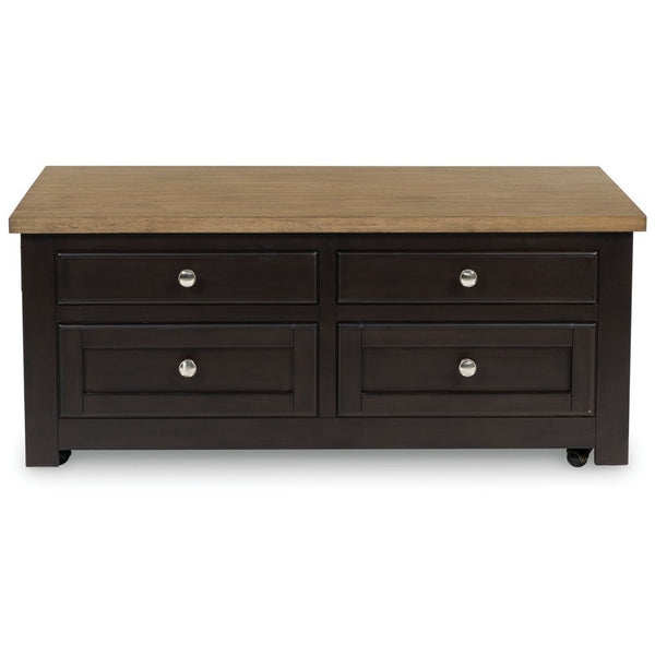Zory Coffee Table, 46 Inch Rectangular Lift Top, 4 Drawers, Brown - BM348977