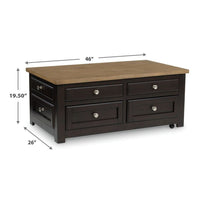 Zory Coffee Table, 46 Inch Rectangular Lift Top, 4 Drawers, Brown - BM348977