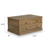 Dory Coffee Table, 42 Inch Rectangular Lift Top, 1 Drawer, Light Brown - BM348978