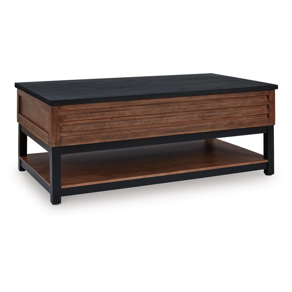 Kely Coffee Table, 48 Inch Rectangular Lift Top, Lower Shelf, Brown - BM348979