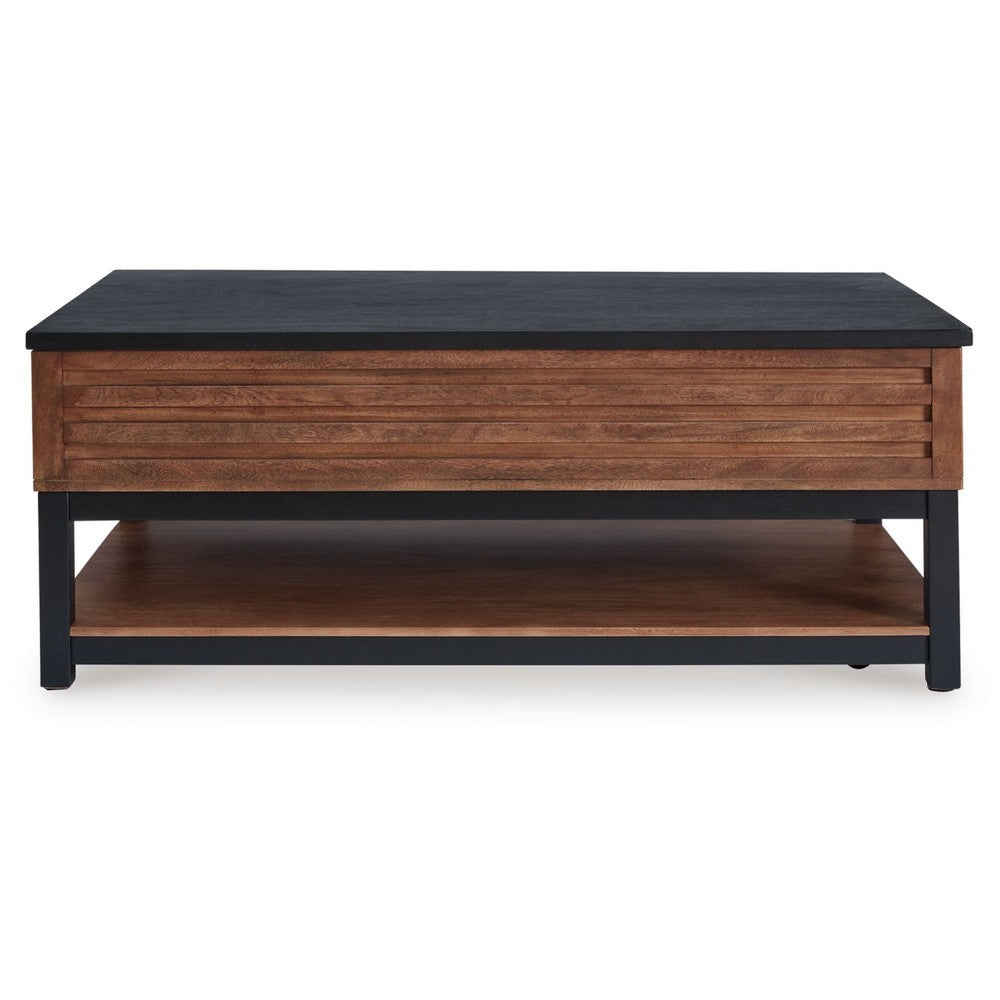 Kely Coffee Table, 48 Inch Rectangular Lift Top, Lower Shelf, Brown - BM348979