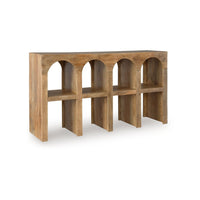 Soi Sofa Console Table, 52 Inch Arch Design, 4 Shelves, Natural Brown - BM348980