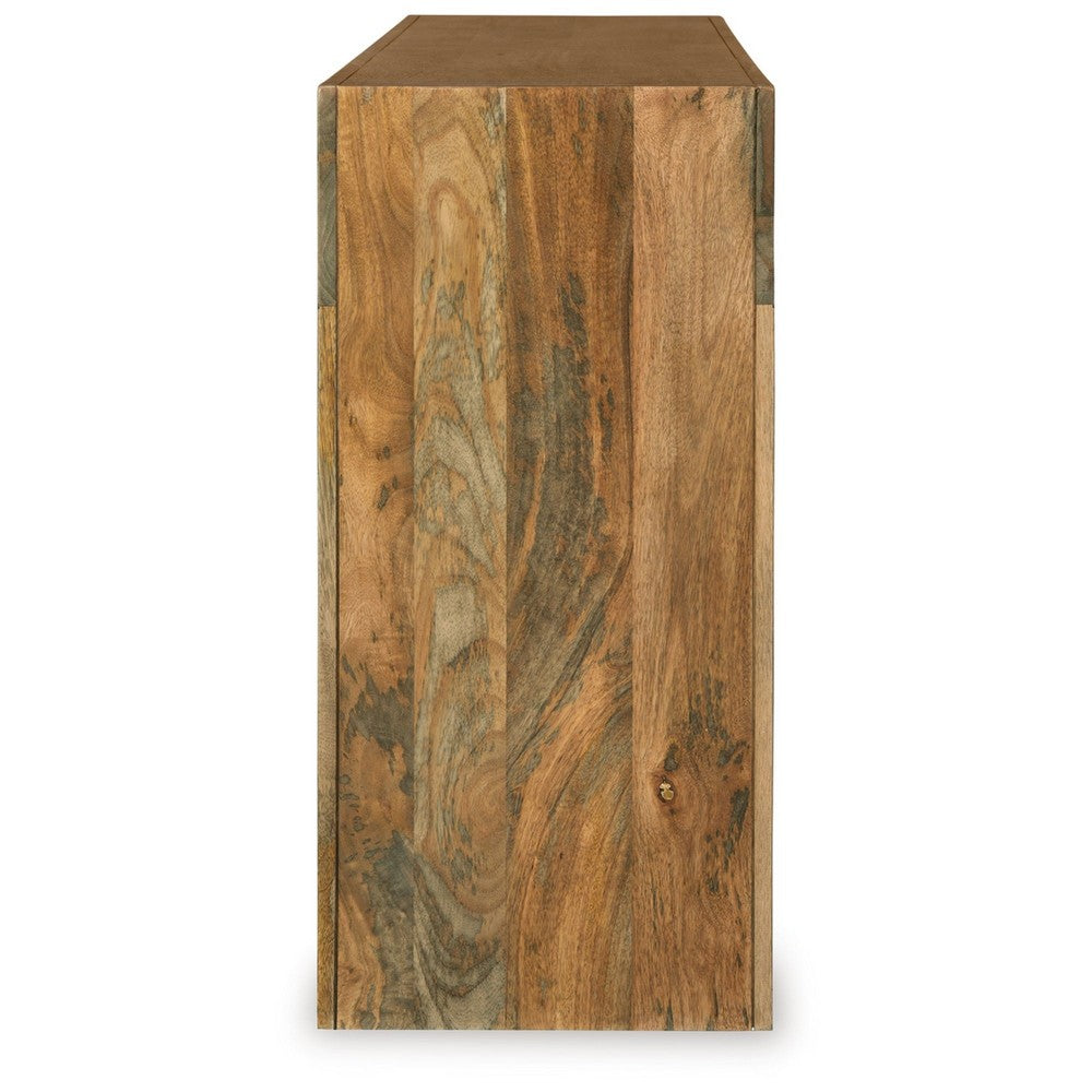 Soi Sofa Console Table, 52 Inch Arch Design, 4 Shelves, Natural Brown - BM348980