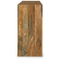 Soi Sofa Console Table, 52 Inch Arch Design, 4 Shelves, Natural Brown - BM348980