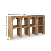Soi Sofa Console Table, 52 Inch Arch Design, 4 Shelves, Natural Brown - BM348980