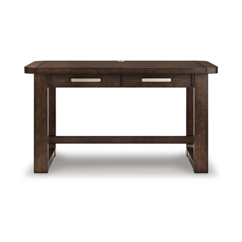 Kemu Home Office Desk, 56 Inch Rectangular Top, 2 Drawers, Dark Brown - BM348981