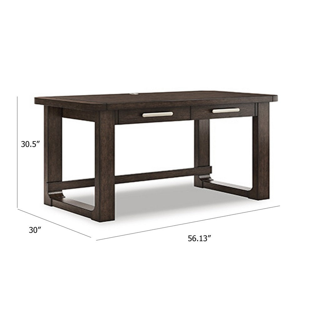 Kemu Home Office Desk, 56 Inch Rectangular Top, 2 Drawers, Dark Brown - BM348981