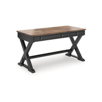Fleur Office Desk, 60 Inch Brown Top, 2 Drawers, Black Metal X Base - BM348982