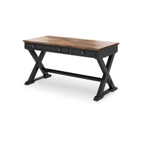 Fleur Office Desk, 60 Inch Brown Top, 2 Drawers, Black Metal X Base - BM348982