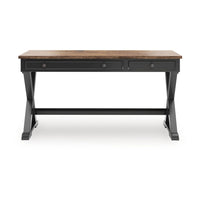 Fleur Office Desk, 60 Inch Brown Top, 2 Drawers, Black Metal X Base - BM348982
