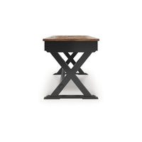 Fleur Office Desk, 60 Inch Brown Top, 2 Drawers, Black Metal X Base - BM348982