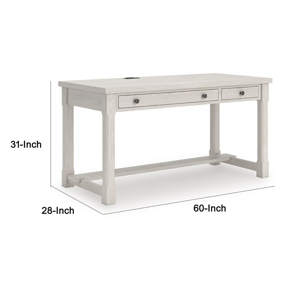 Lea Home Office Desk, 60 Inch Top with 2 Drawers, Antique White - BM348983