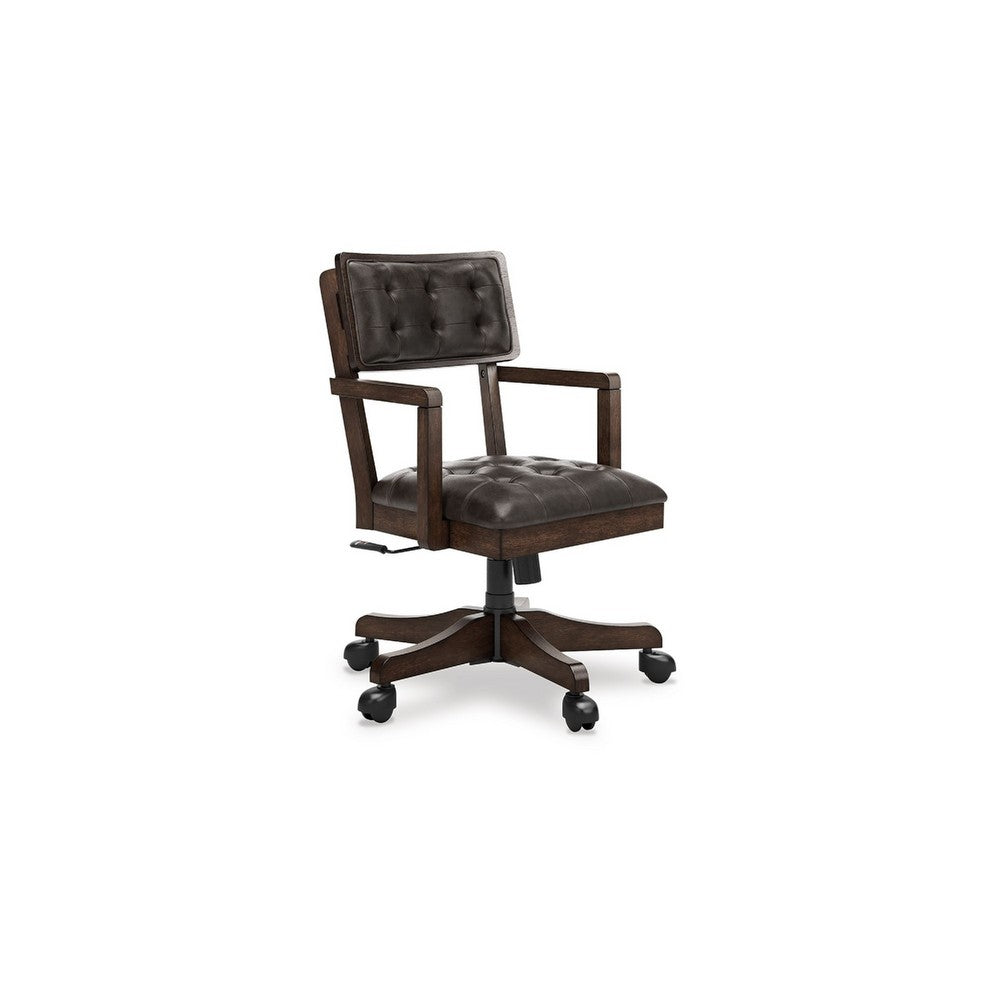 Kemu Home Office Chair, Adjustable Height, Dark Brown Faux Leather - BM348984