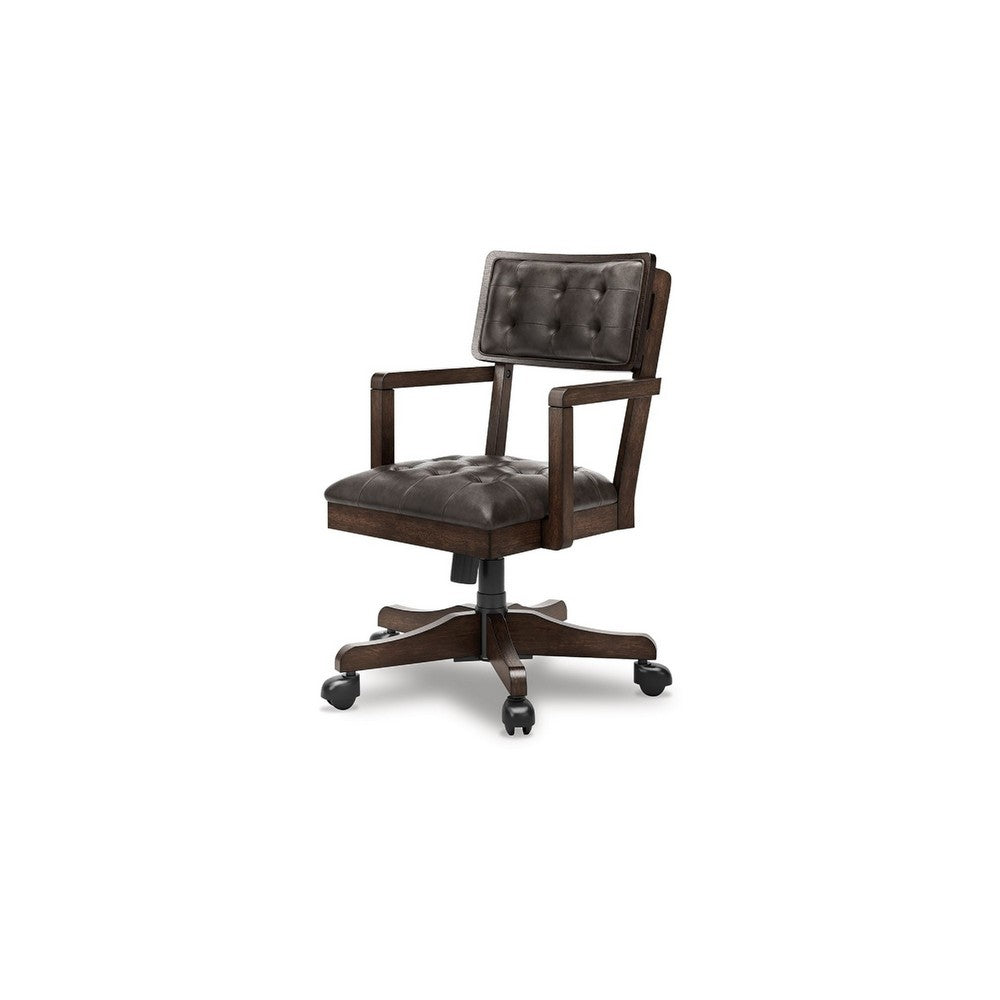 Kemu Home Office Chair, Adjustable Height, Dark Brown Faux Leather - BM348984