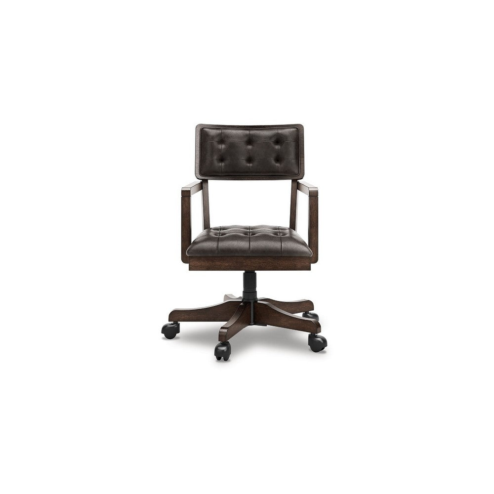 Kemu Home Office Chair, Adjustable Height, Dark Brown Faux Leather - BM348984