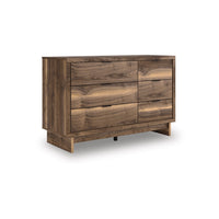 Lina 6 Drawer Wide Dresser, Integrated Handles, 51 Inch Rustic Walnut Brown - BM349002