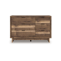 Lina 6 Drawer Wide Dresser, Integrated Handles, 51 Inch Rustic Walnut Brown - BM349002