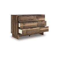 Lina 6 Drawer Wide Dresser, Integrated Handles, 51 Inch Rustic Walnut Brown - BM349002