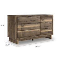 Lina 6 Drawer Wide Dresser, Integrated Handles, 51 Inch Rustic Walnut Brown - BM349002
