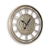 27 Inch Round Wall Clock, Moving Gears, Standard Numbers, Champagne Gold - BM349008