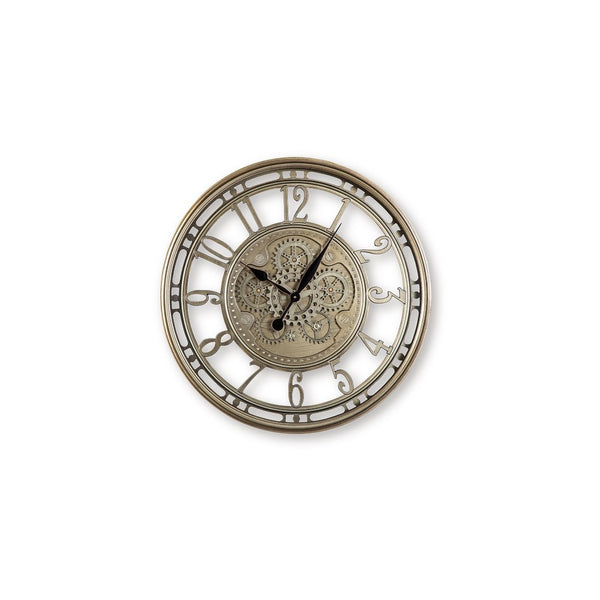 27 Inch Round Wall Clock, Moving Gears, Standard Numbers, Champagne Gold - BM349008