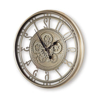 27 Inch Round Wall Clock, Moving Gears, Standard Numbers, Champagne Gold - BM349008