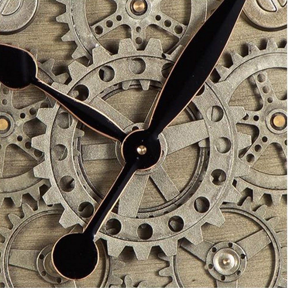 27 Inch Round Wall Clock, Moving Gears, Standard Numbers, Champagne Gold - BM349008