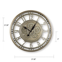 27 Inch Round Wall Clock, Moving Gears, Standard Numbers, Champagne Gold - BM349008