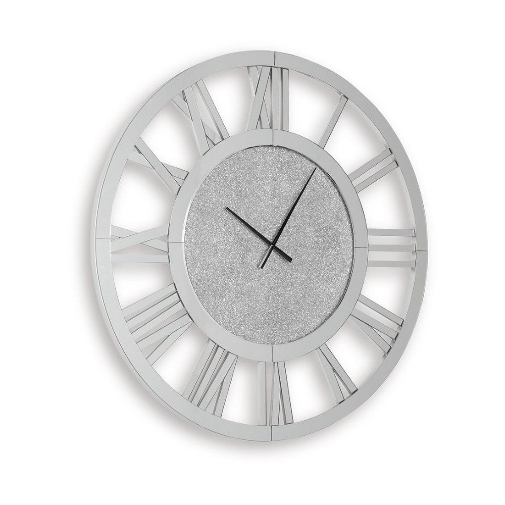 Wall Clock, Beaded Crystals, Mirror Cut Glass Roman Numerals, 39 Inch - BM349009