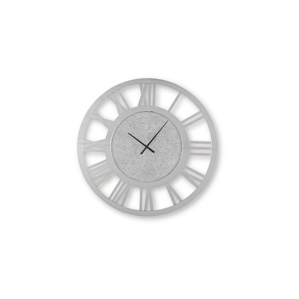 Wall Clock, Beaded Crystals, Mirror Cut Glass Roman Numerals, 39 Inch - BM349009
