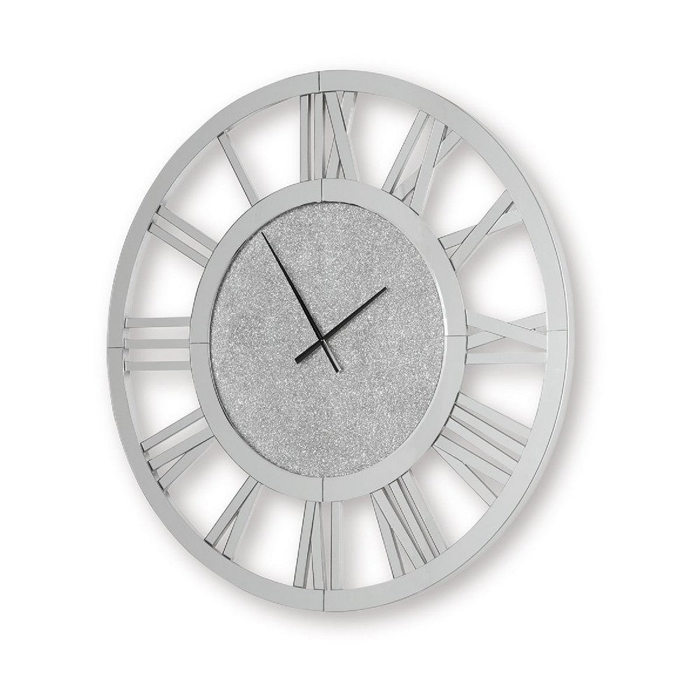 Wall Clock, Beaded Crystals, Mirror Cut Glass Roman Numerals, 39 Inch - BM349009