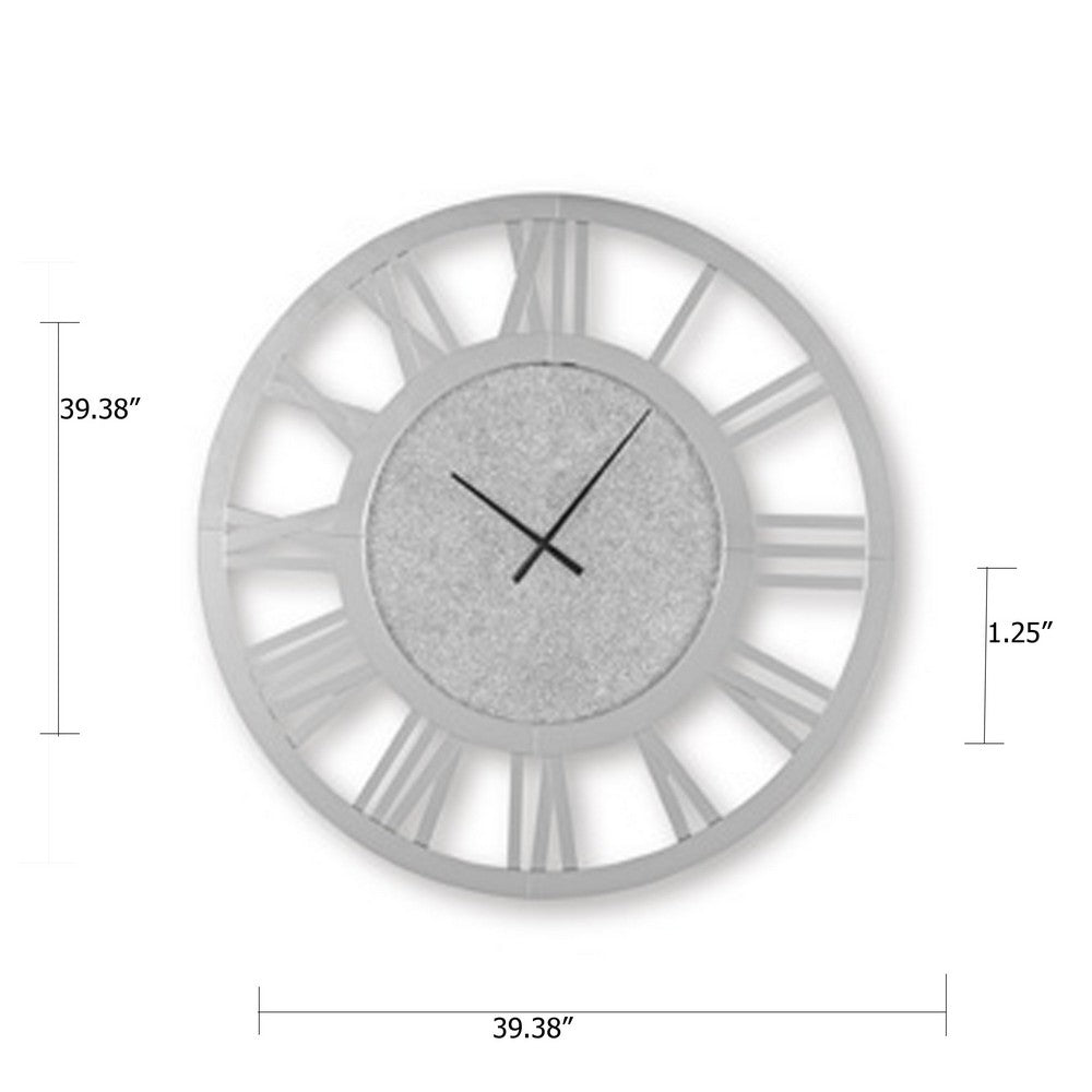 Wall Clock, Beaded Crystals, Mirror Cut Glass Roman Numerals, 39 Inch - BM349009