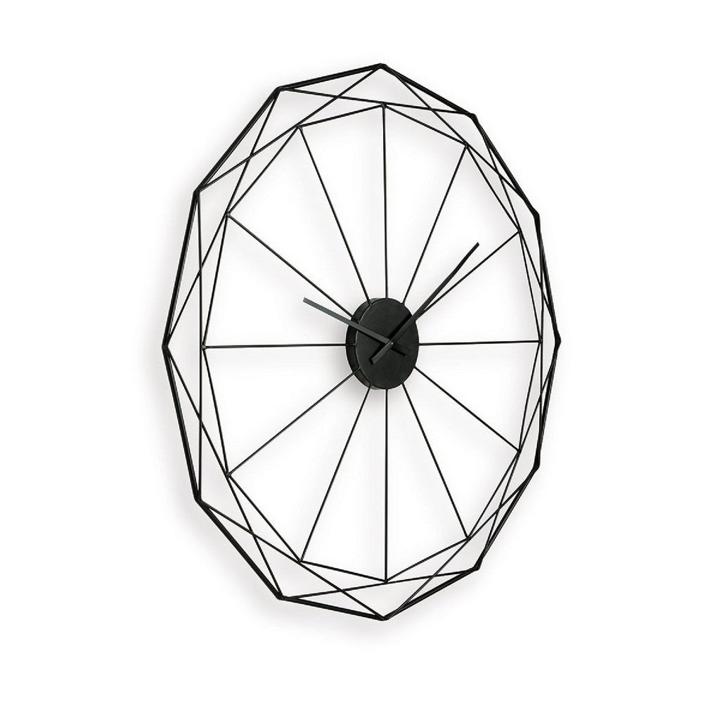 Wall Clock, Black Metal Geometric Edge Border, Abstract Open Frame, 36 Inch - BM349010