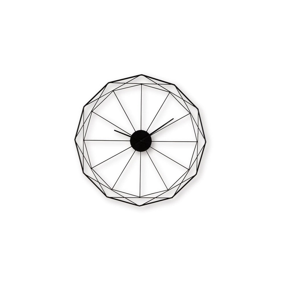 Wall Clock, Black Metal Geometric Edge Border, Abstract Open Frame, 36 Inch - BM349010