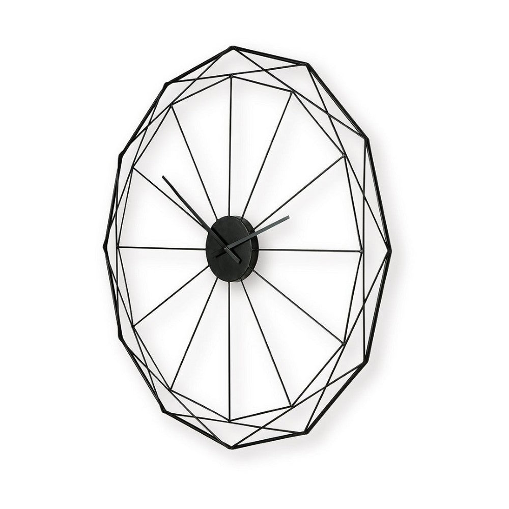 Wall Clock, Black Metal Geometric Edge Border, Abstract Open Frame, 36 Inch - BM349010
