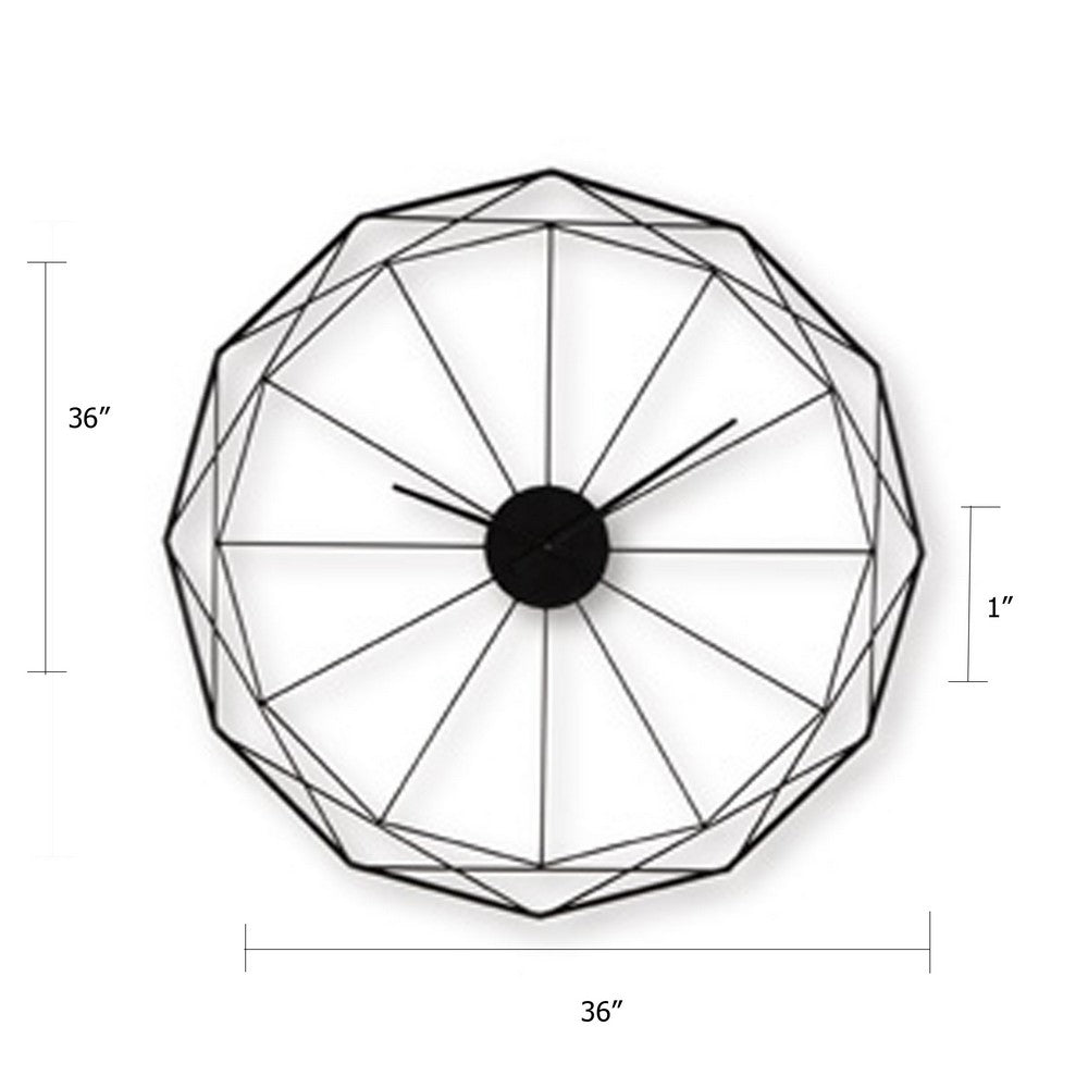 Wall Clock, Black Metal Geometric Edge Border, Abstract Open Frame, 36 Inch - BM349010