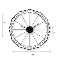 Wall Clock, Black Metal Geometric Edge Border, Abstract Open Frame, 36 Inch - BM349010