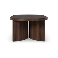 Jeno Coffee Table, 51 Inch Oval, 4 Curved Reeded Plinth Bases, Brown Wood - BM349012