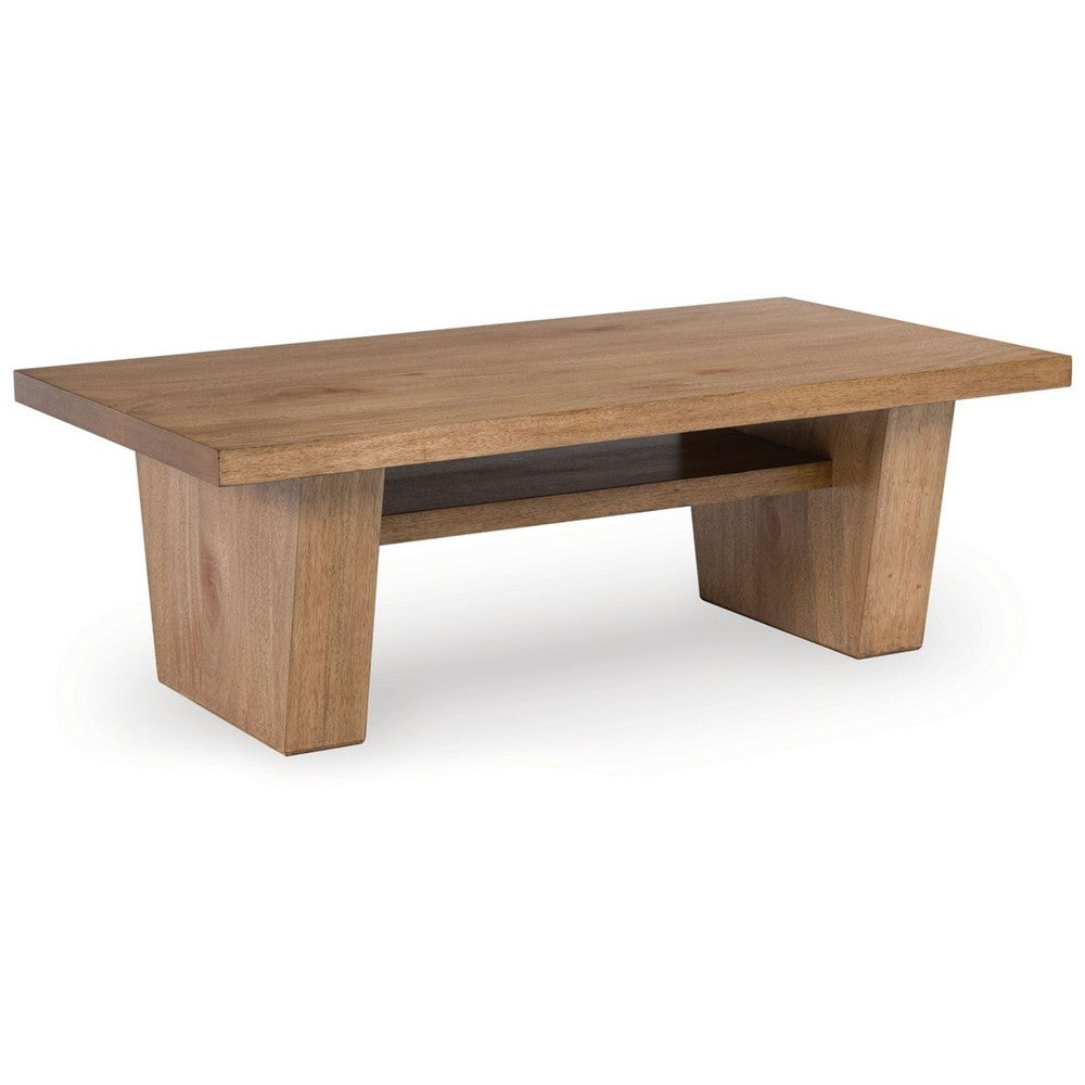 Kris Coffee Table, 55 Inch Rectangular, Tapered Legs, Light Brown - BM349013