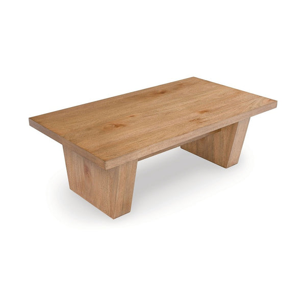 Kris Coffee Table, 55 Inch Rectangular, Tapered Legs, Light Brown - BM349013