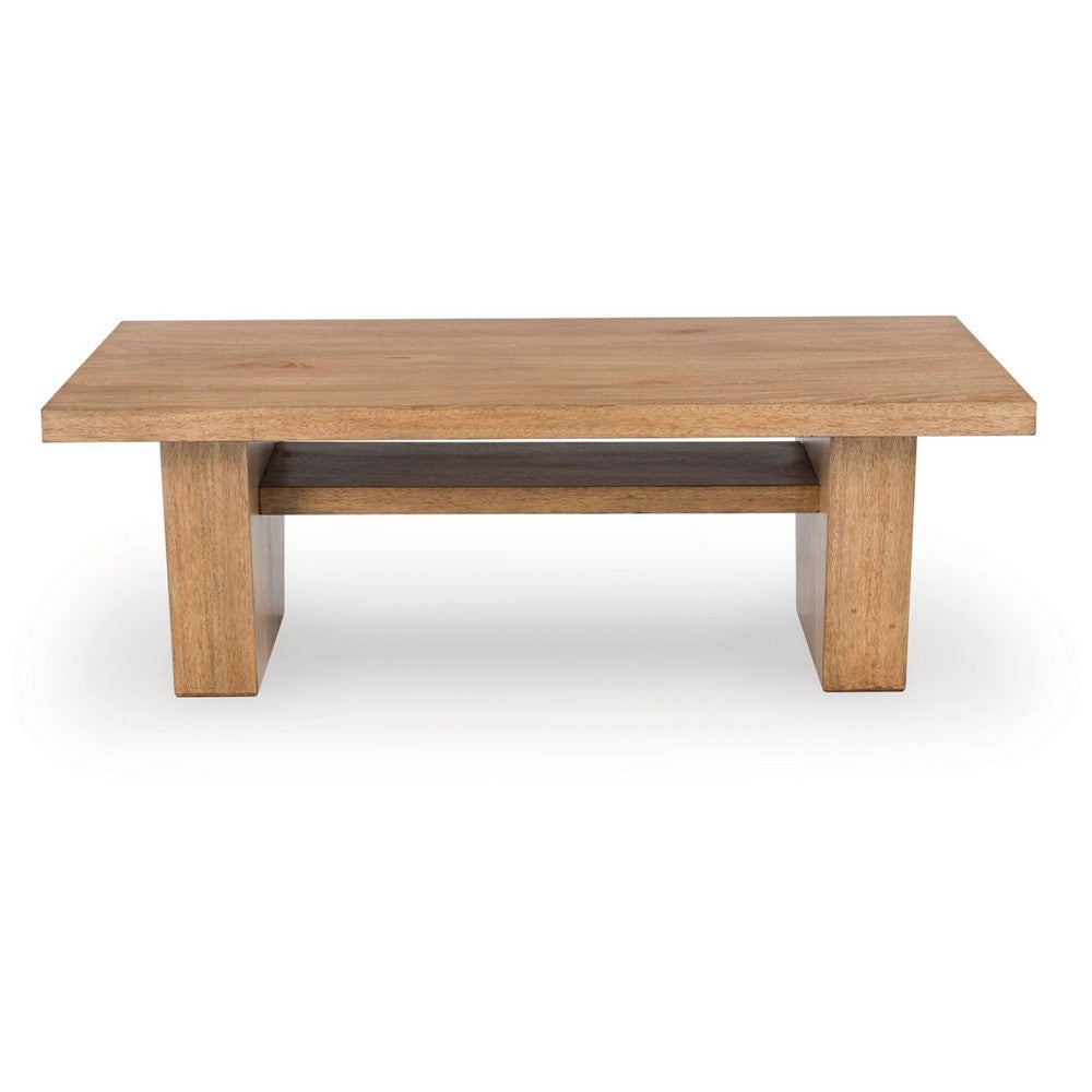 Kris Coffee Table, 55 Inch Rectangular, Tapered Legs, Light Brown - BM349013